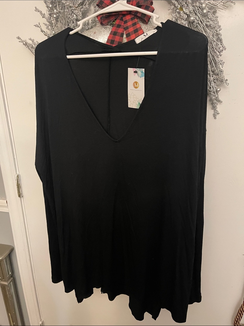 Amelia James Black V-Neck Draped Tunic